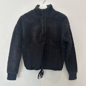 All in Motion black fleece sherpa cinch waist teddy quarter zip sweater XS